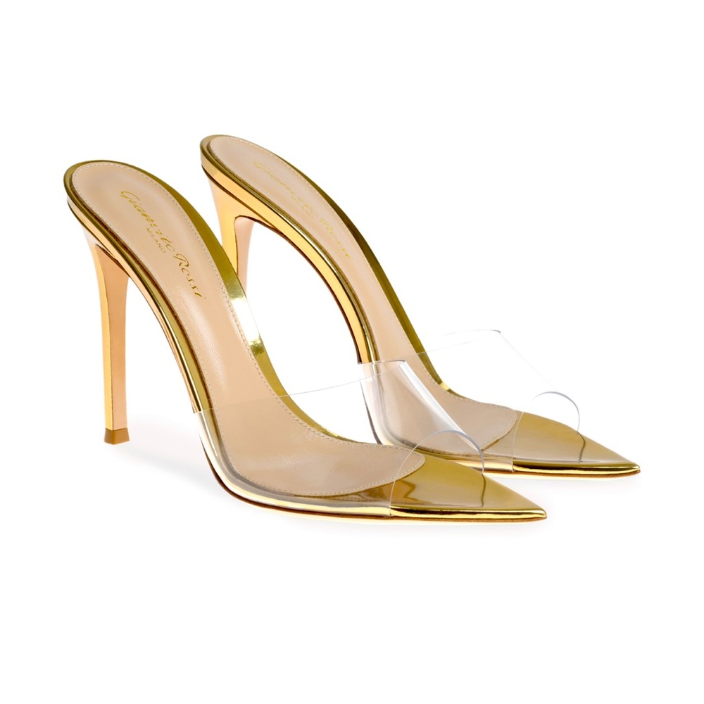 Gianvito Rossi size 38 gold pvc pumps. Worn once. In perfect condition w box